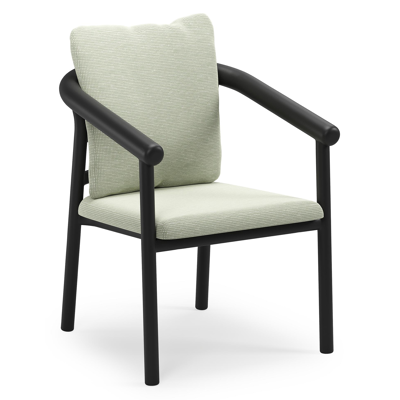 Amico stapelbare tuinstoel in zwart aluminium met stoelkussen in All Weather Sunbrella® Luxe Slow Spirea