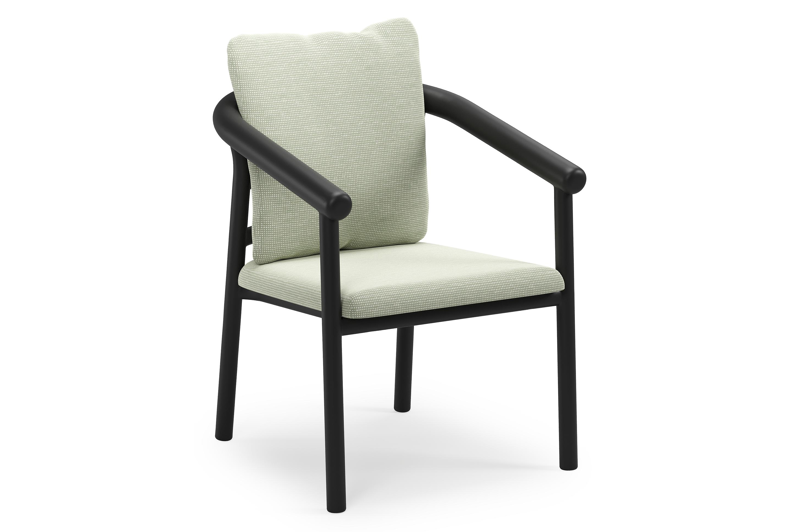 Amico stapelbare tuinstoel in zwart aluminium met stoelkussen in All Weather Sunbrella® Luxe Slow Spirea