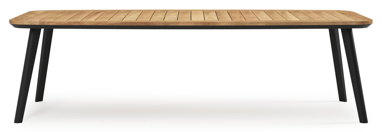 Mosa bootvormige tuinset in zwart aluminium en teak natural finish met 10 Calobra tuinstoelen