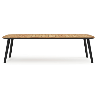 Mosa bootvormige tuinset in zwart aluminium en teak natural finish met 10 Calobra tuinstoelen