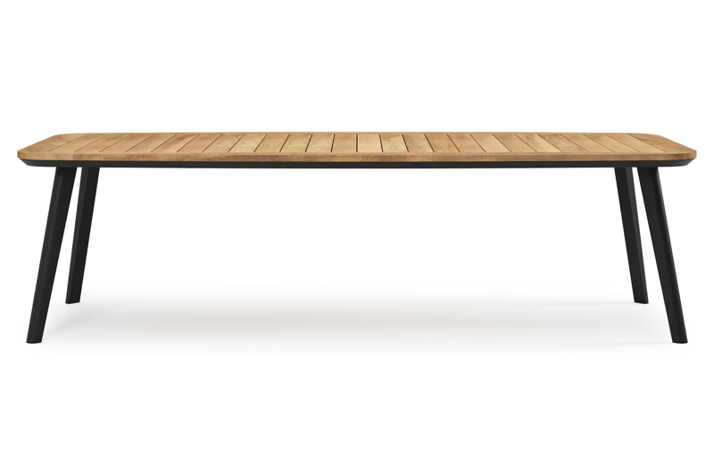 Mosa bootvormige tuinset in zwart aluminium en teak natural finish met 10 Calobra tuinstoelen