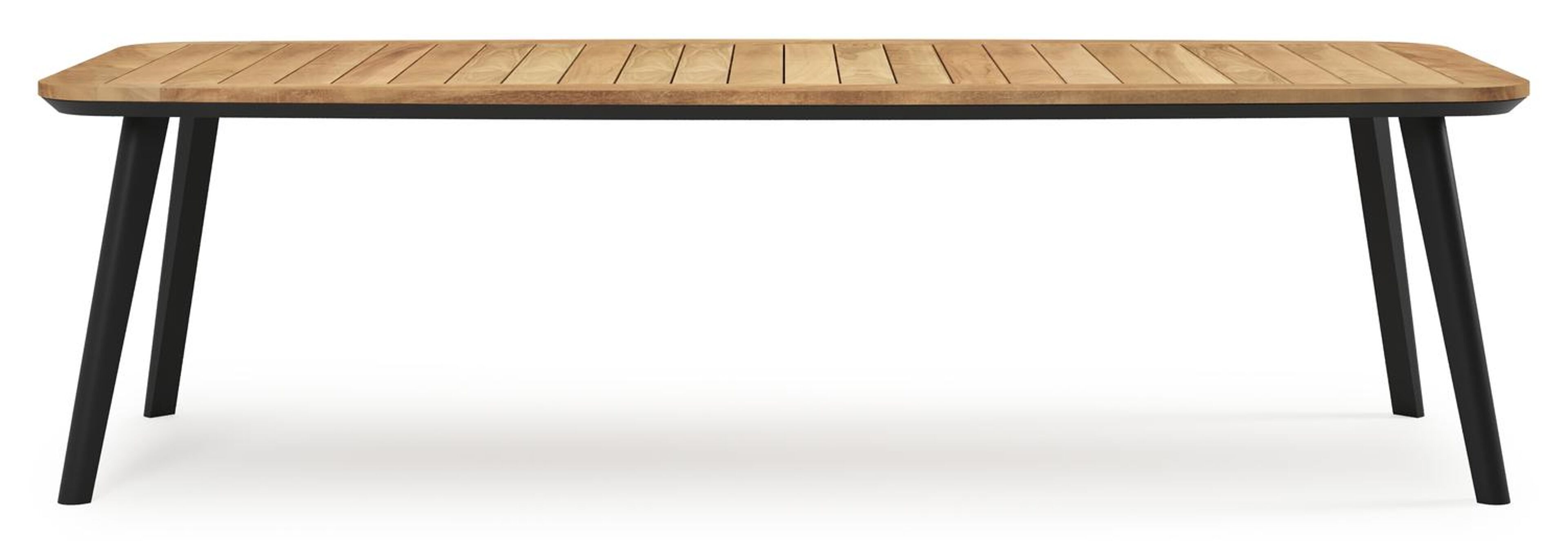 Mosa bootvormige tuinset in zwart aluminium en teak natural finish met 10 Calobra tuinstoelen