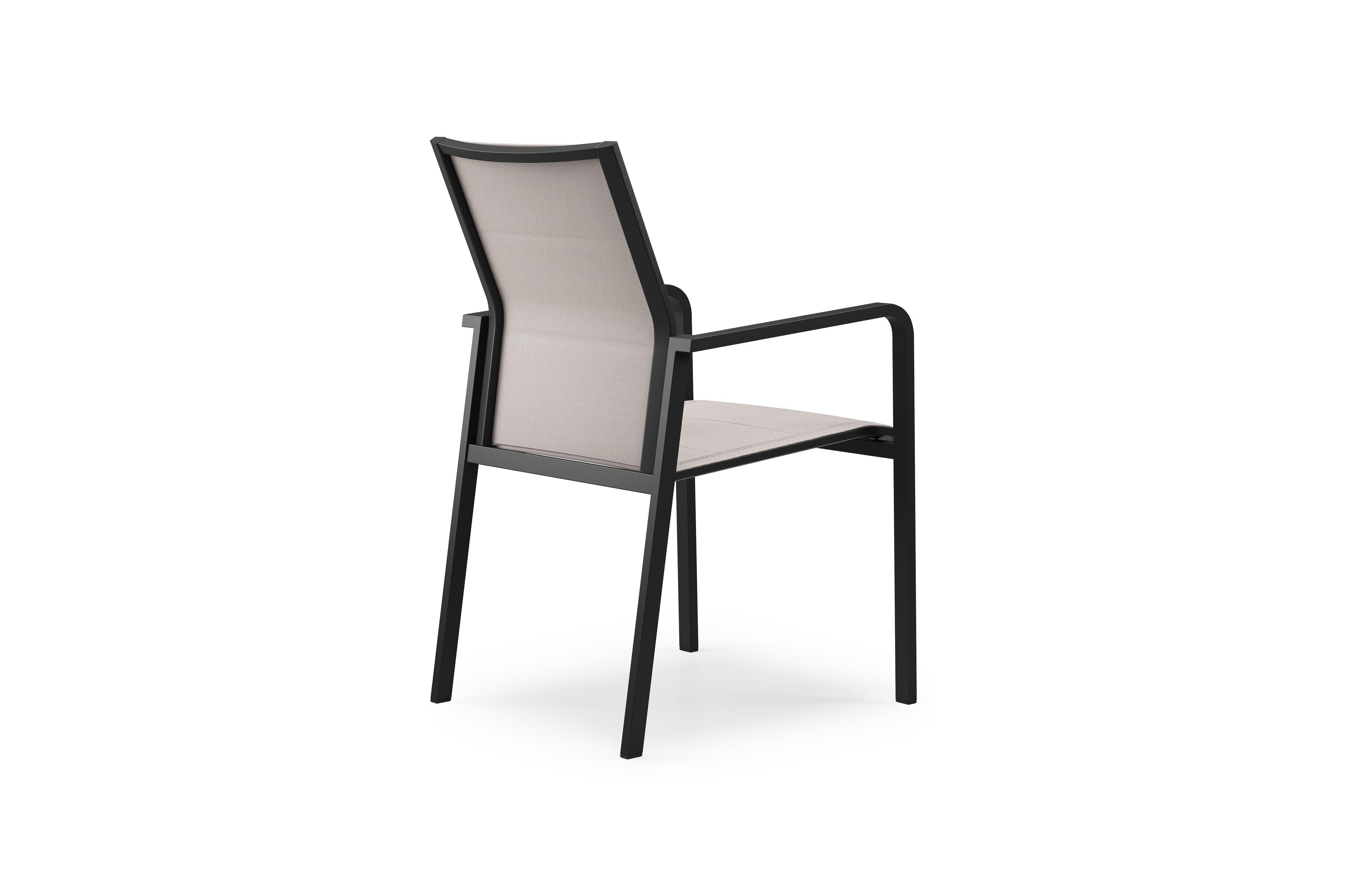 Como stapelbare tuinstoel in zwart aluminium en beige dubbele textilene