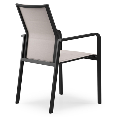 Como stapelbare tuinstoel in zwart aluminium en beige dubbele textilene