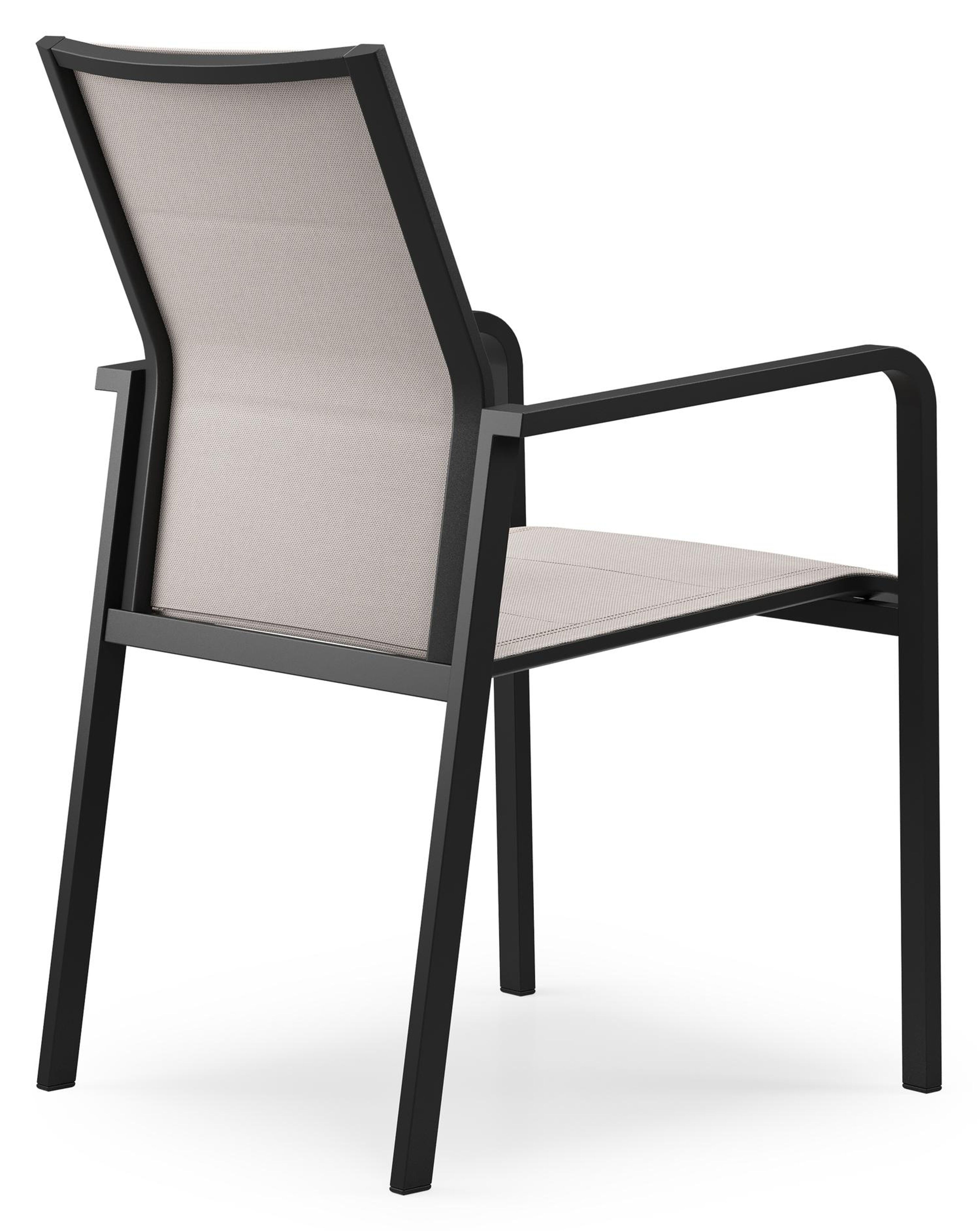 Como stapelbare tuinstoel in zwart aluminium en beige dubbele textilene