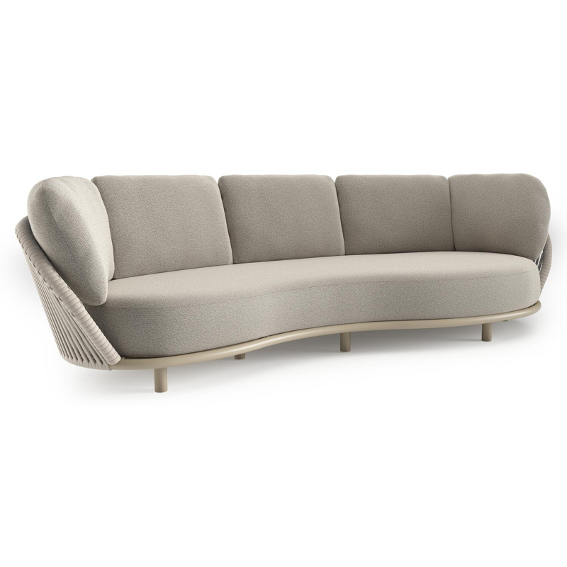 Lupino loungebank in beige aluminium en beige verticaal geweven luxe vlakke brede rope met firenze sand all weather solica kussen