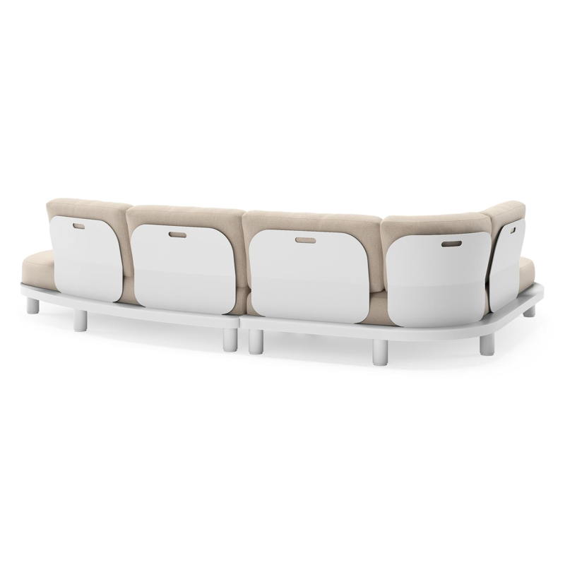 Salon de jardin d'angle Donato en aluminium blanc et coussins en all weather sunbrella® luxe Heritage Ash