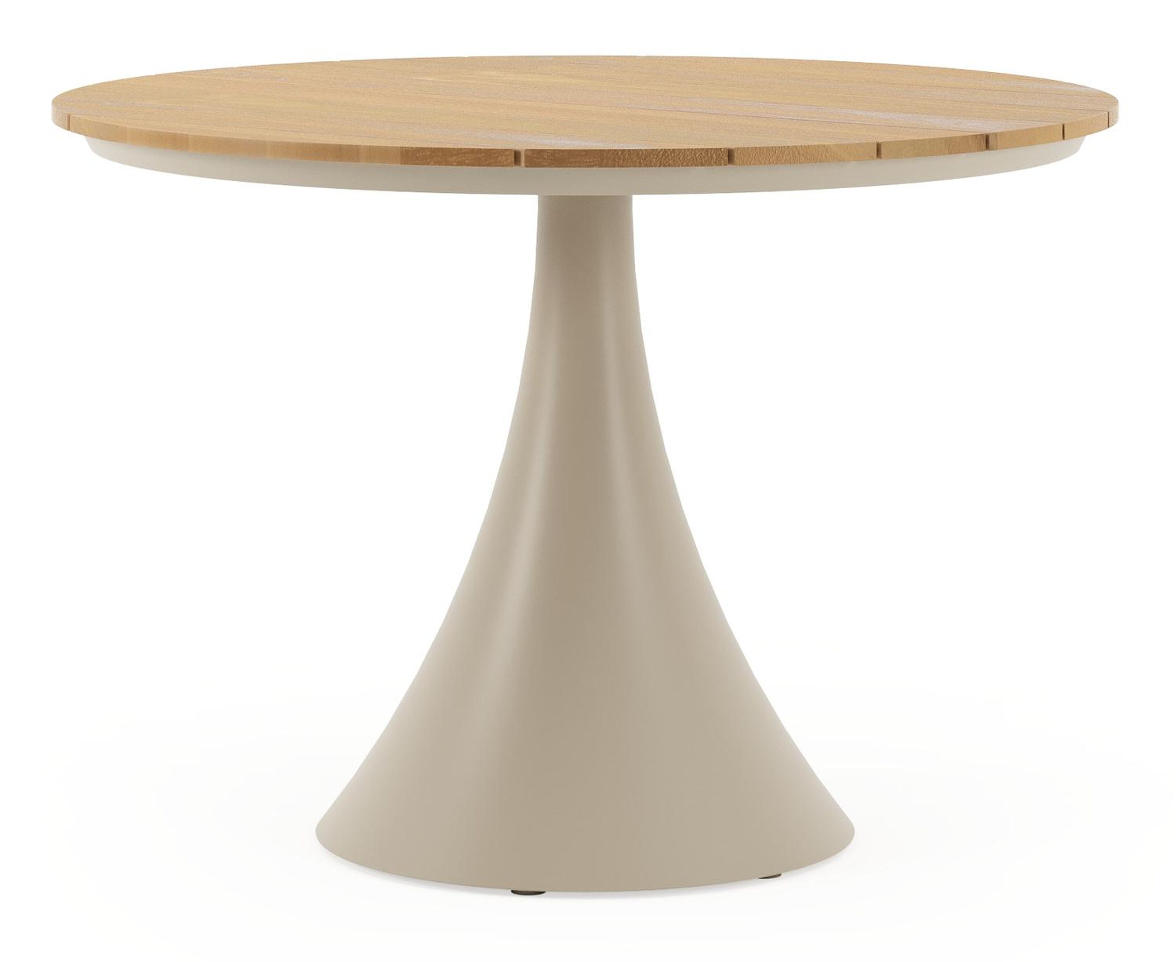 Table de jardin Fano ronde en aluminium beige et teck Diam. 110 x Haut. 75 cm