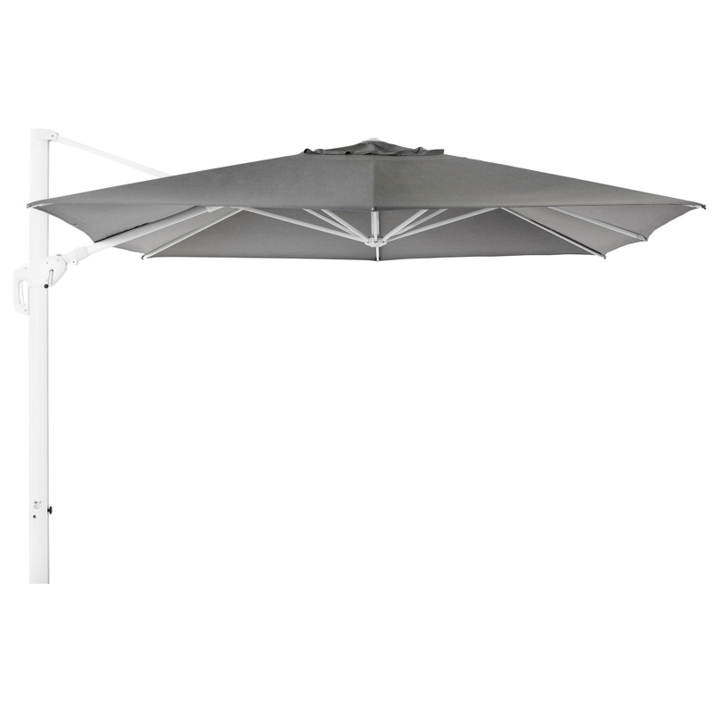Minore zweefparasol met tiltfunctie in wit aluminium met natte charcoal chine all weather sunbrella® luxe parasoldoek - L1 350 x L2 350 cm (zonder voet)