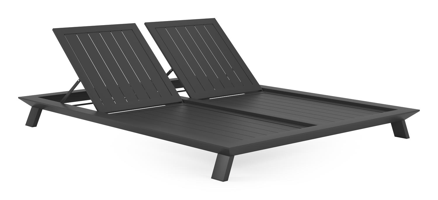 Cesano verstelbaar dubbel ligbed in zwart aluminium met marbella beige all weather cosytica kussen