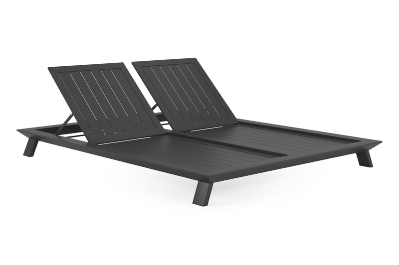 Cesano verstelbaar dubbel ligbed in zwart aluminium met marbella beige all weather cosytica kussen