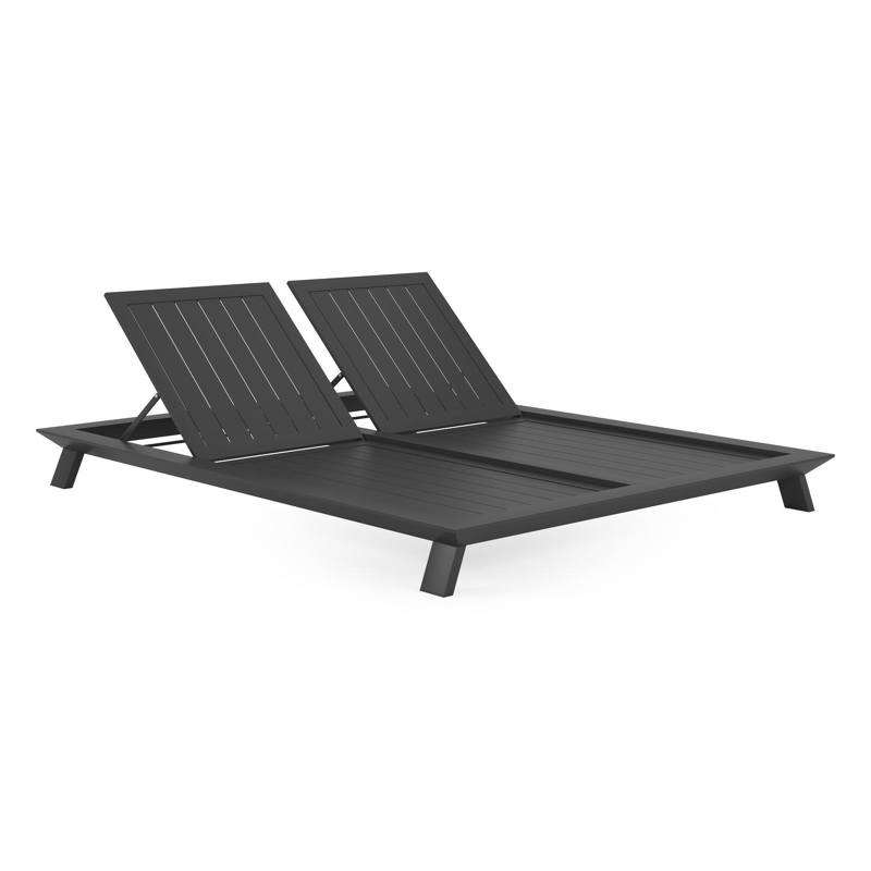 Cesano verstelbaar dubbel ligbed in zwart aluminium met marbella beige all weather cosytica kussen