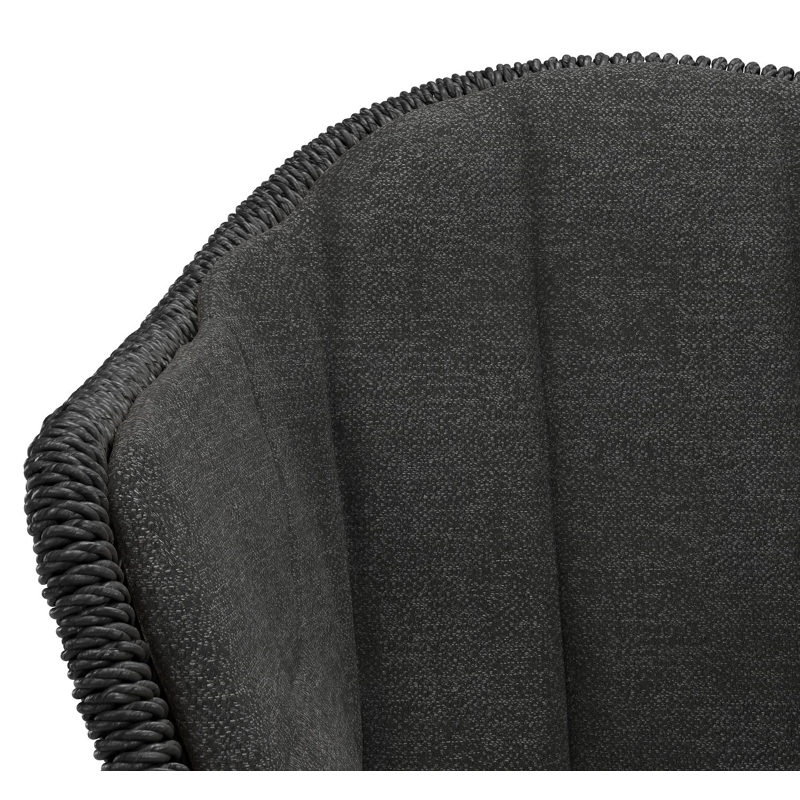 Pagino tuinstoel in zwart aluminium en zwart ronde wicker met kussen in chartres sooty all weather sunbrella® luxe