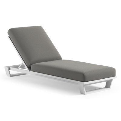 Chaise longue réglable Pagino en aluminium blanc et coussin en all weather Sunbrella® luxe savane zinc