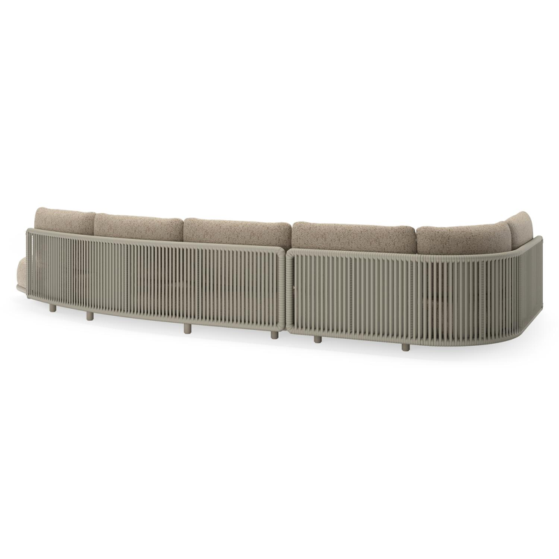 Lomano loungehoek in beige aluminium en beige verticaal geweven luxe vlakke rope met Bora Jungle all weather cosytica