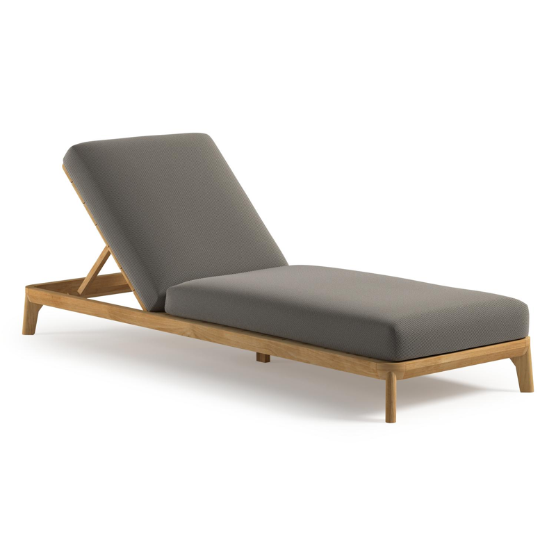 Orso verstelbaar ligbed in teak met lopi charcoal all weather Sunbrella® luxe kussen
