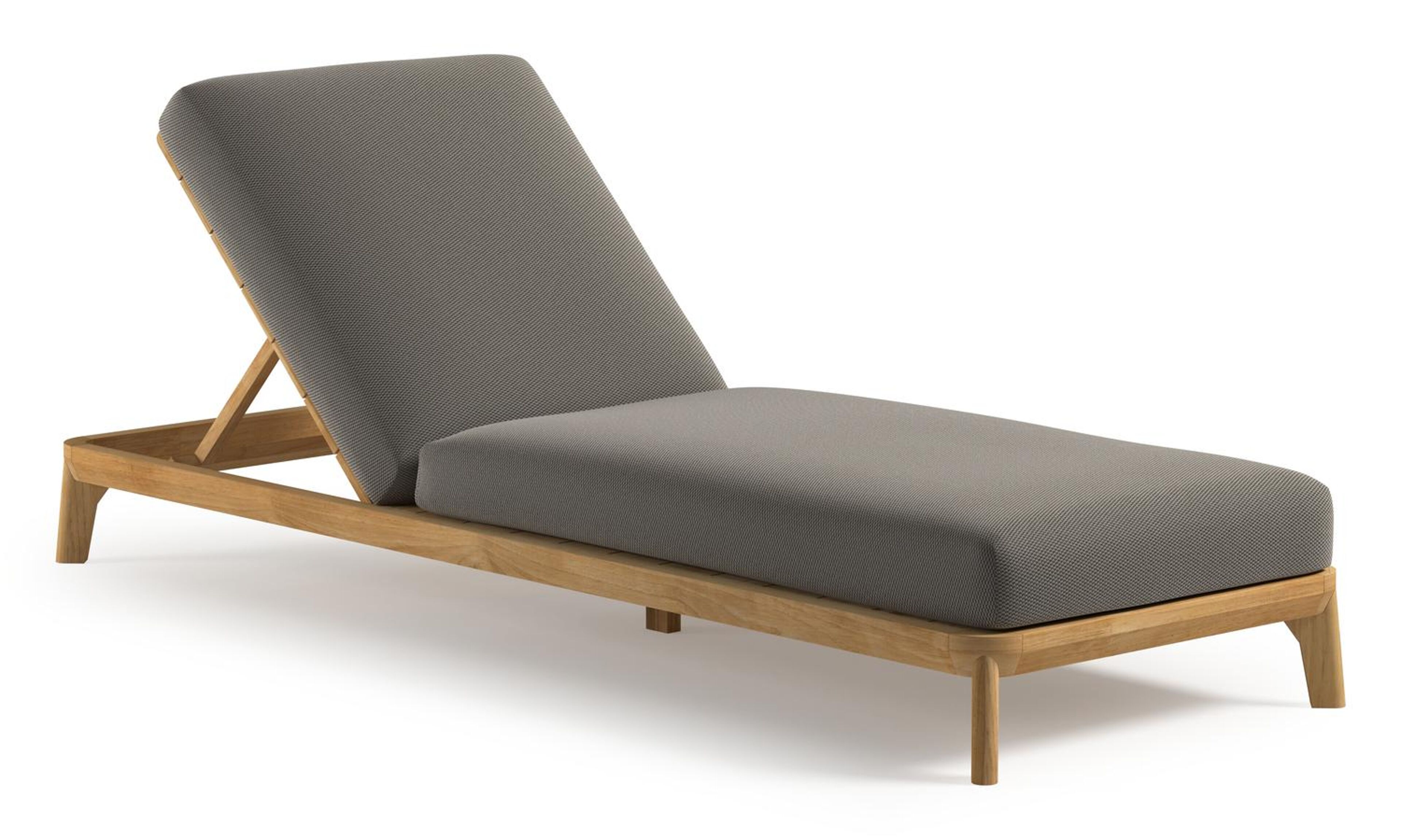 Orso verstelbaar ligbed in teak met lopi charcoal all weather Sunbrella® luxe kussen