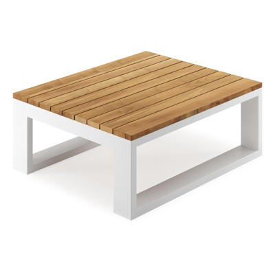 Verato tussentafel in wit aluminium en naturel teak - L 73 x B 88 x H 31,5 cm