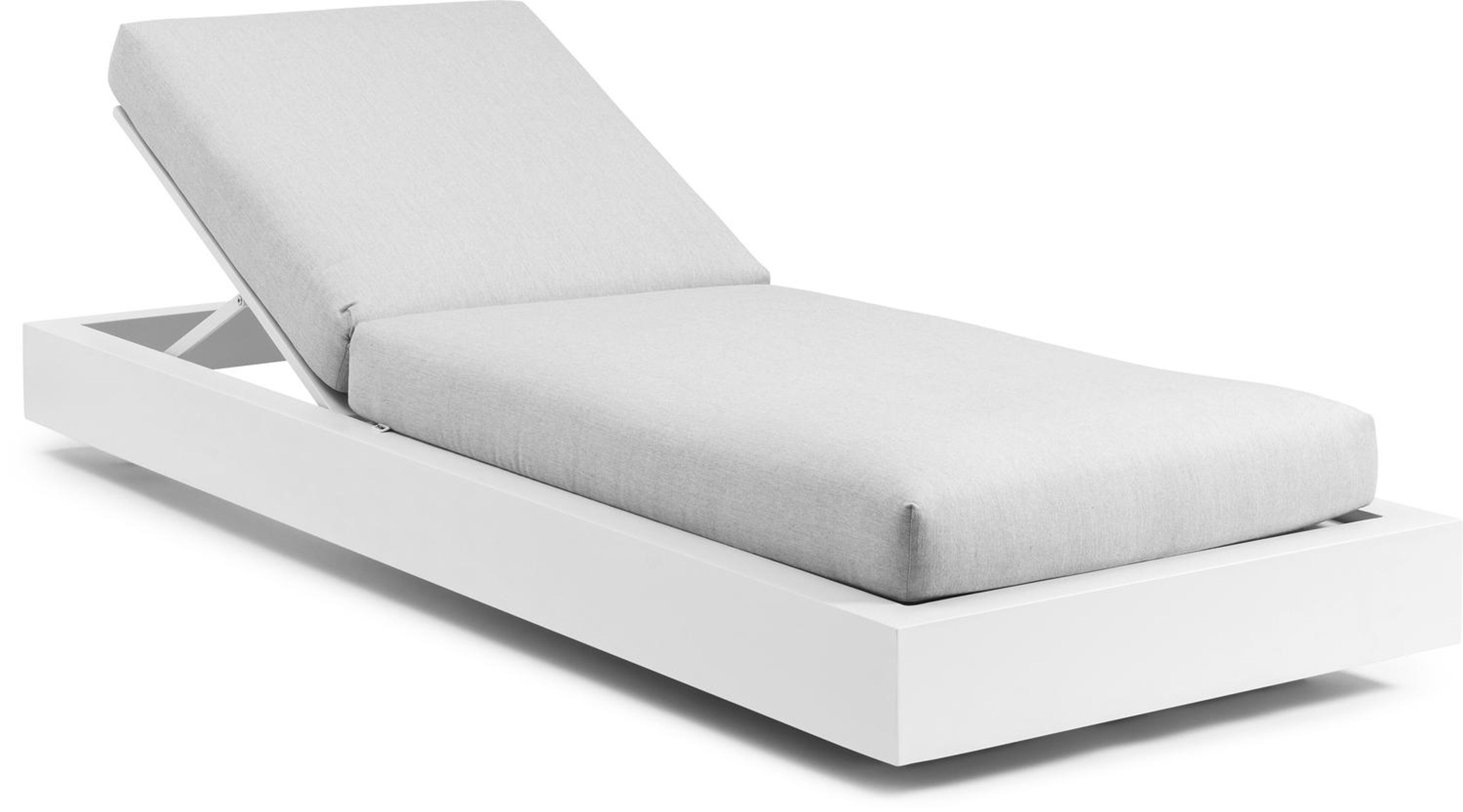 Como verstelbaar ligbed in wit aluminium met natte grey chine all weather sunbrella® luxe kussens
