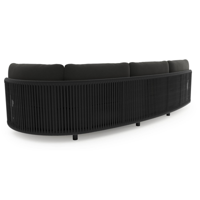 Lomano loungebank in zwart aluminium en zwart verticaal geweven luxe vlakke rope met natte sooty all weather sunbrella® luxe kussen