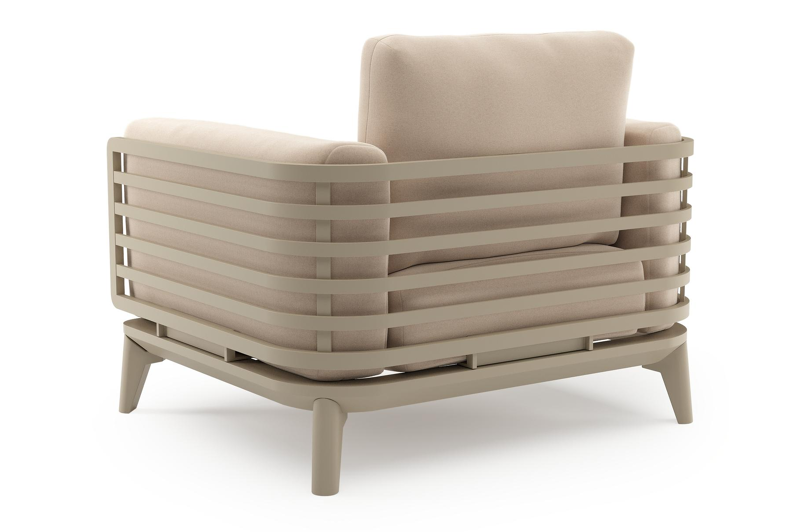 Mosa loungestoel in beige aluminium met natte linen chalk all weather sunbrella premium kussen