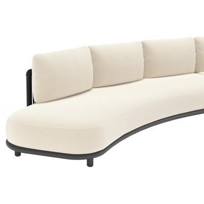 Lomano loungehoek in zwart aluminium en beige verticaal geweven luxe vlakke rope met althea off white all weather cosytica kussen