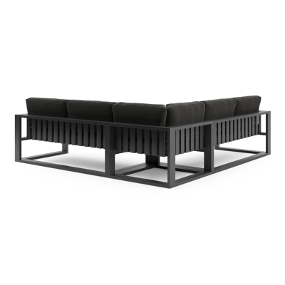 Salon de jardin d'angle Verato en aluminium noir et coussins en all weather sunbrella® luxe natte sooty