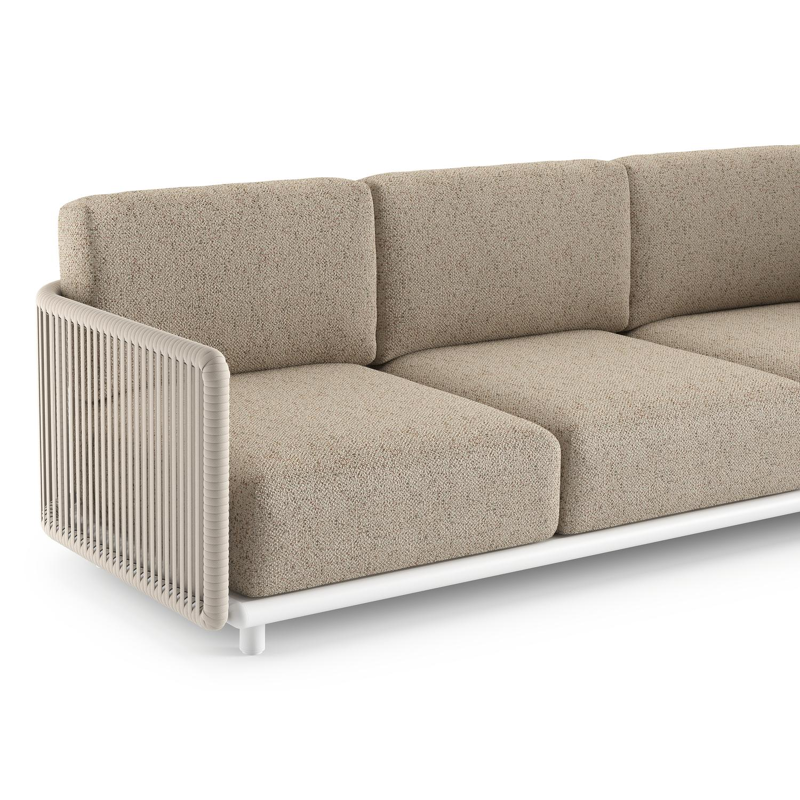 Organo loungehoek in wit aluminium en beige verticaal geweven luxe vlakke rope met bora jungle all weather Cosytica kussen