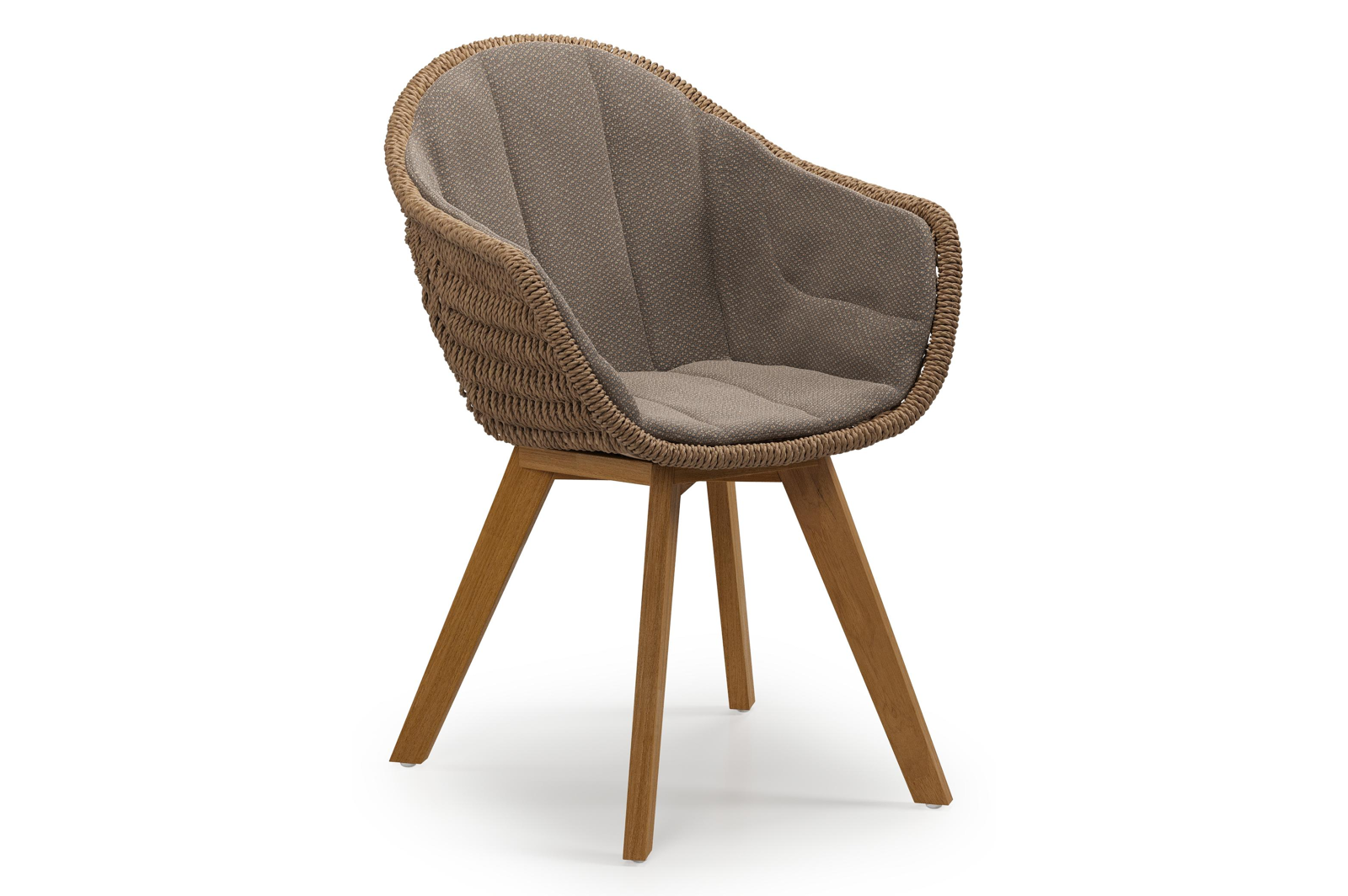 Pagino tuinstoel in teak en naturel wicker met kussen in lopi coconut all weather sunbrella® luxe