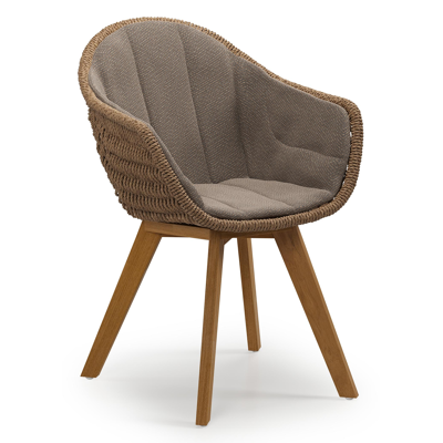 Pagino tuinstoel in teak en naturel wicker met kussen in lopi coconut all weather sunbrella® luxe