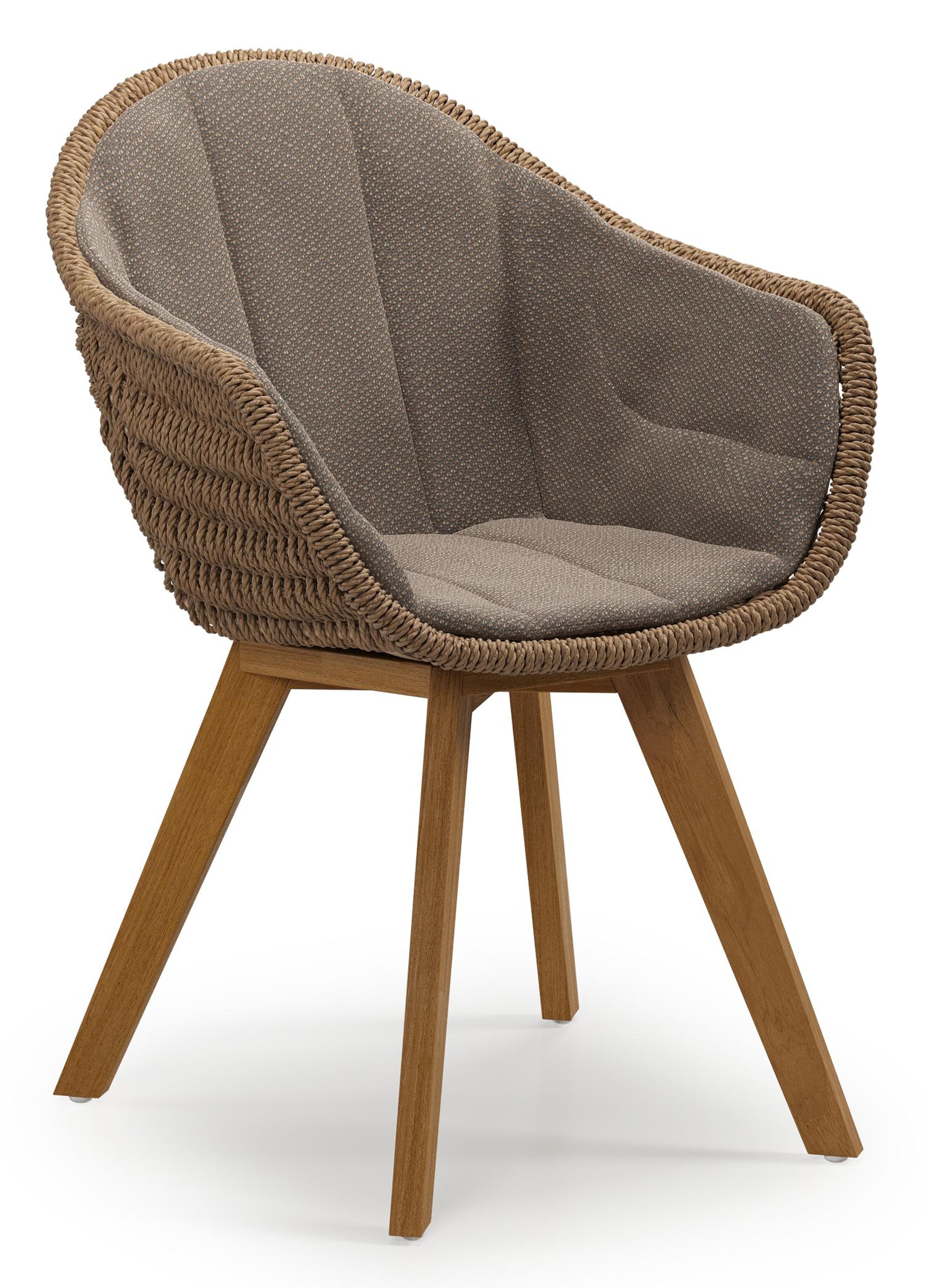 Pagino tuinstoel in teak en naturel wicker met kussen in lopi coconut all weather sunbrella® luxe