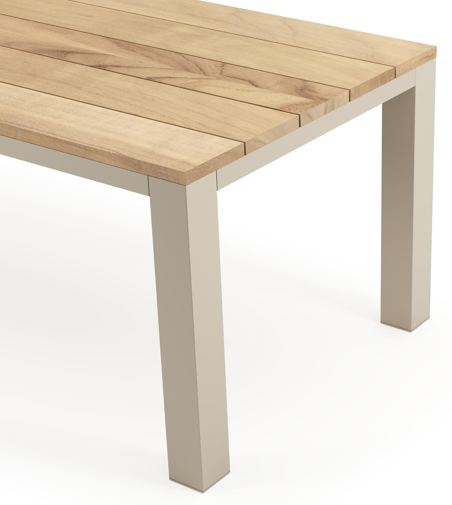 Table de jardin Nano rectangulaire en aluminium beige et teck Lg. 240 x Lrg. 100 x Haut. 75 cm