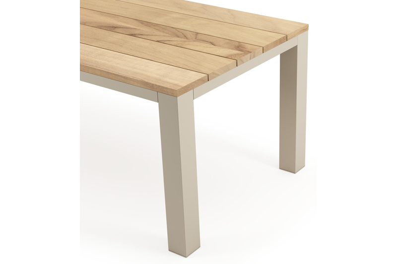 Nano tuintafel rechthoekig in beige aluminium en teak L 240 x B 100 x H 75 cm x H 75 cm
