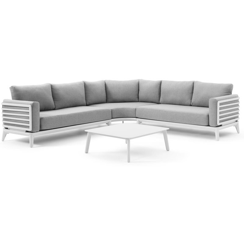 Mosa loungehoek in wit aluminium met grijs weather+ softtouch kussens en loungetafel
