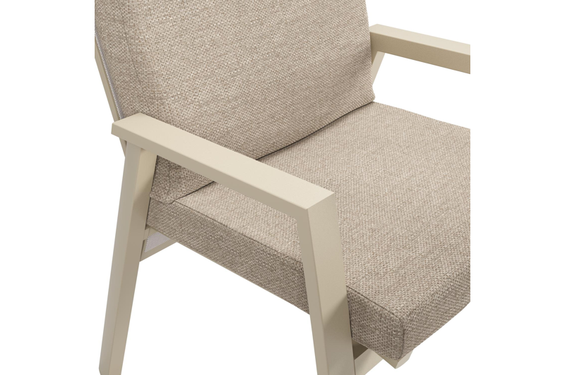 Leon tuinstoel in beige aluminium en beige textilene met kussen in Rustic Weather+ Softtouch