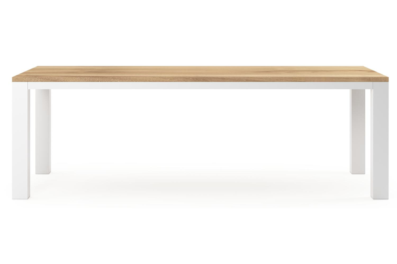 Table de jardin Nano en aluminium blanc et teck - Lg 240 x Larg. 100 x H 75 cm