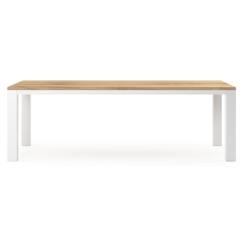 Table de jardin Nano en aluminium blanc et teck - Lg 240 x Larg. 100 x H 75 cm