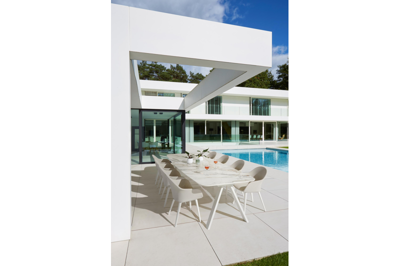 Cesano tuinstoel in wit aluminium en beige dubbele textilene