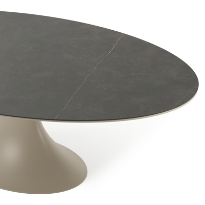Fano tuintafel ovaal in beige aluminium en volkeramiek Calatorao - L 240 x B 135 x H 75 cm