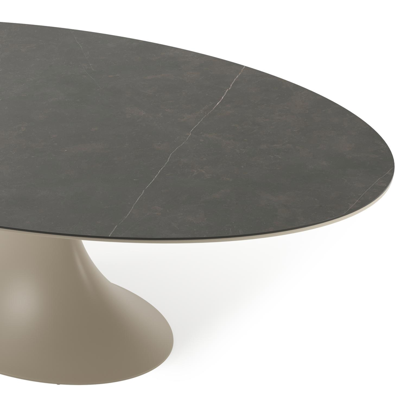 Fano tuintafel ovaal in beige aluminium en volkeramiek Calatorao - L 240 x B 135 x H 75 cm