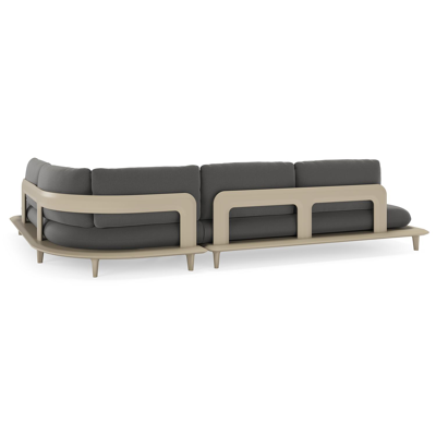 Bomero loungehoek in beige aluminium met natte charcoal chine all weather sunbrella® luxe kussen