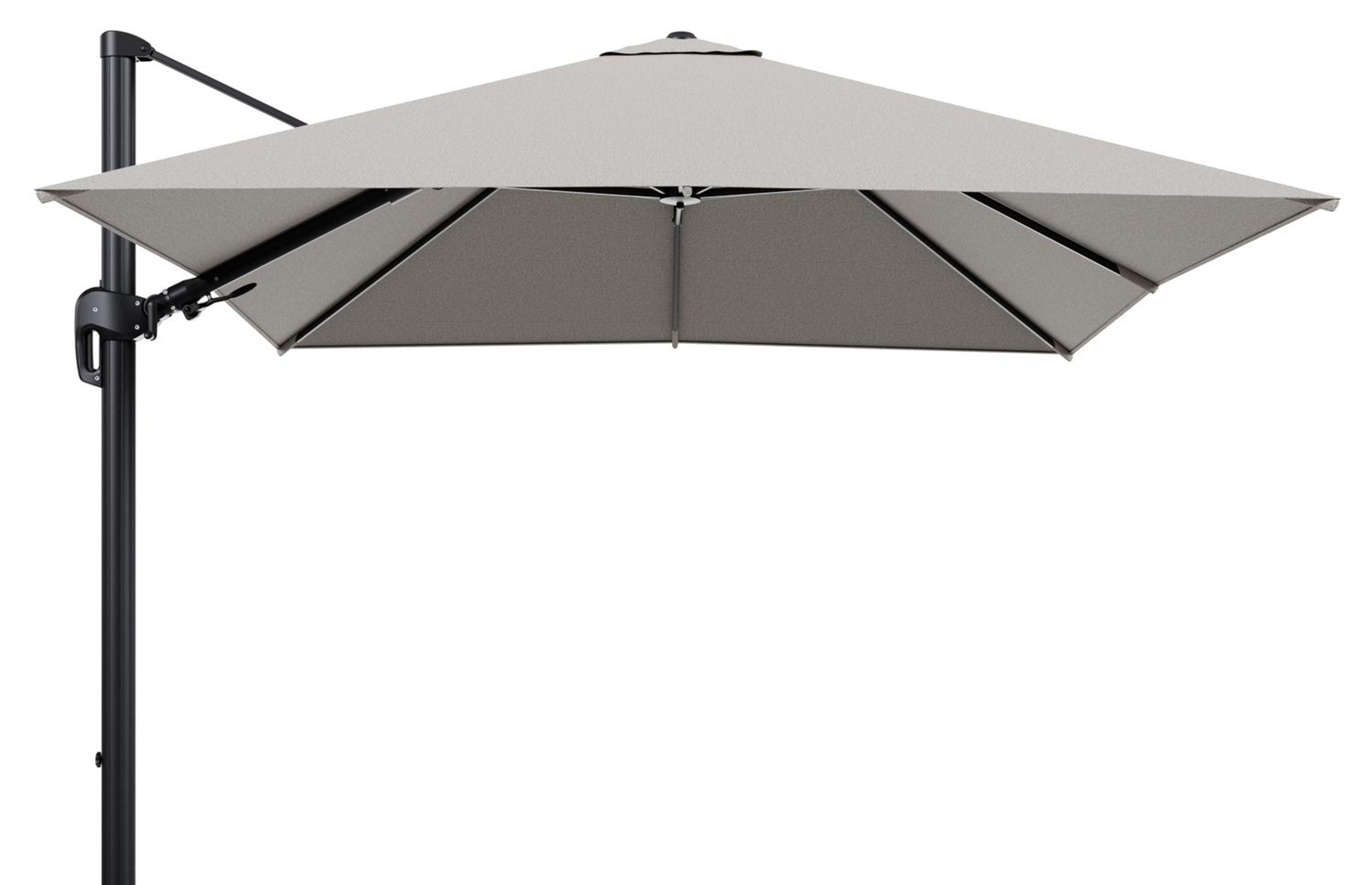Parasol pendant Rufina avec fonction tilt en aluminium noir et toile de parasol en All Weather Solica Firenze Sand  - Lg.1 300 x Lg.2 300 cm (sans pied de parasol