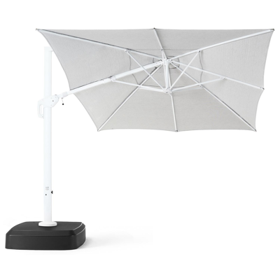 Minore zweefparasol met tiltfunctie in wit aluminium met savane nimbus all weather sunbrella® luxe parasoldoek - L1: 300 x L2: 400 cm (met voet)