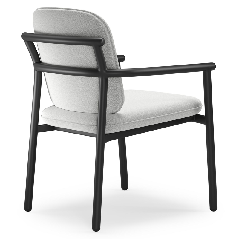 Bono stapelbare tuinstoel in zwart aluminium met stoelkussen in All Weather Sunbrella® Luxe Natte Grey Chine