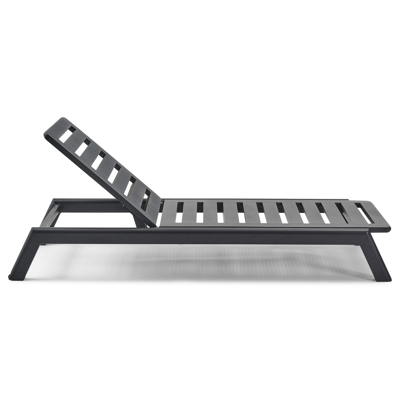 Cirello verstelbaar ligbed met pompsysteem in zwart aluminium met lopi shadow all weather sunbrella® luxe kussen