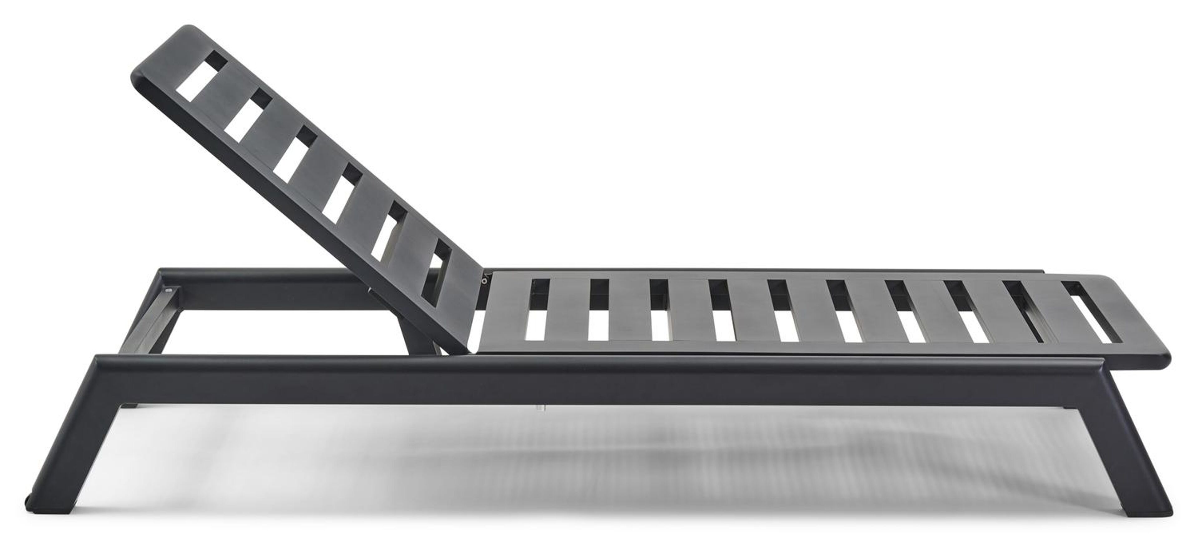 Cirello verstelbaar ligbed met pompsysteem in zwart aluminium met lopi shadow all weather sunbrella® luxe kussen