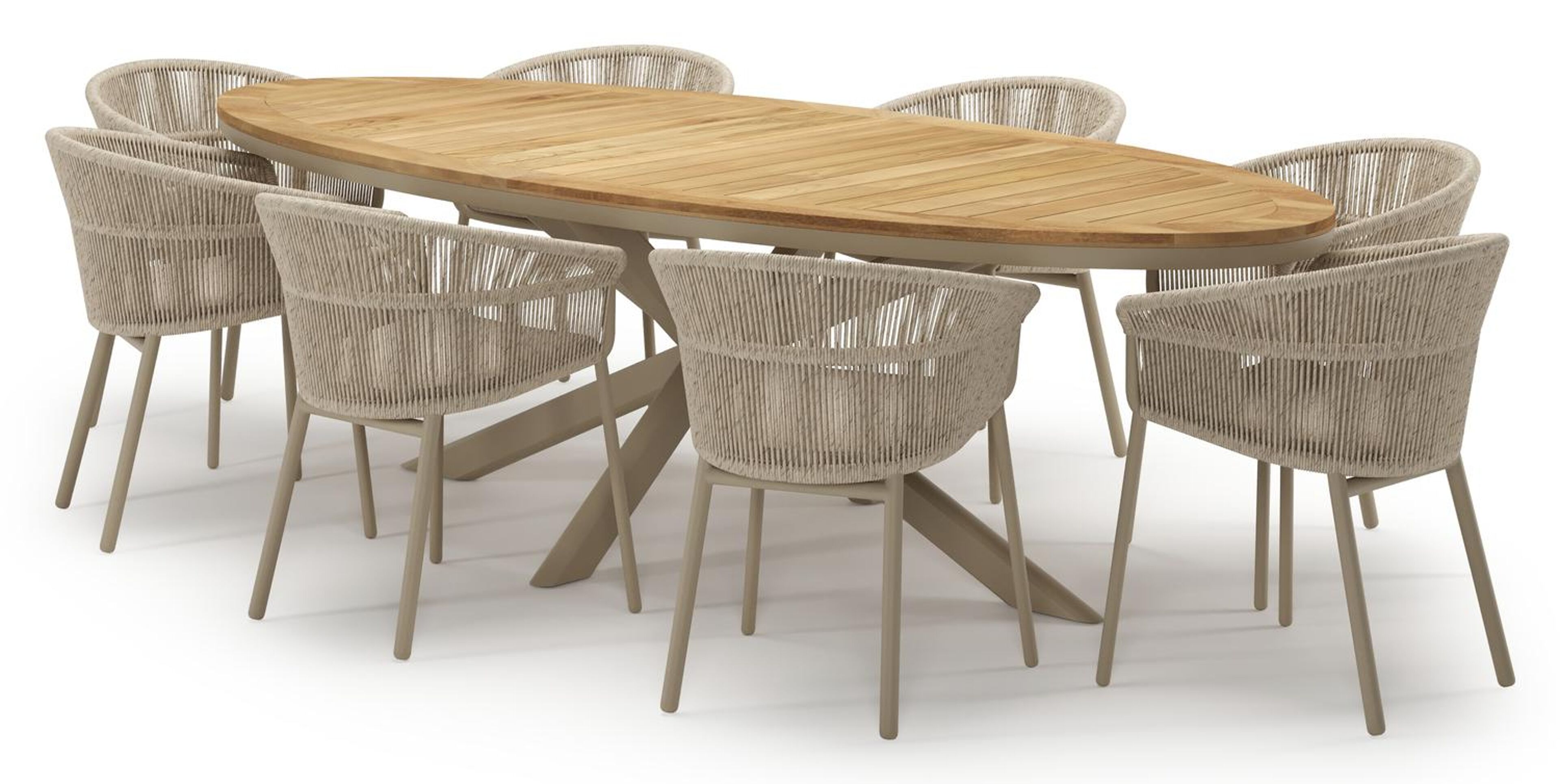 Ensemble de jardin Pamplona en aluminium beige et sintered stone natural finish avec 8 chaises de jardin empilable Matera