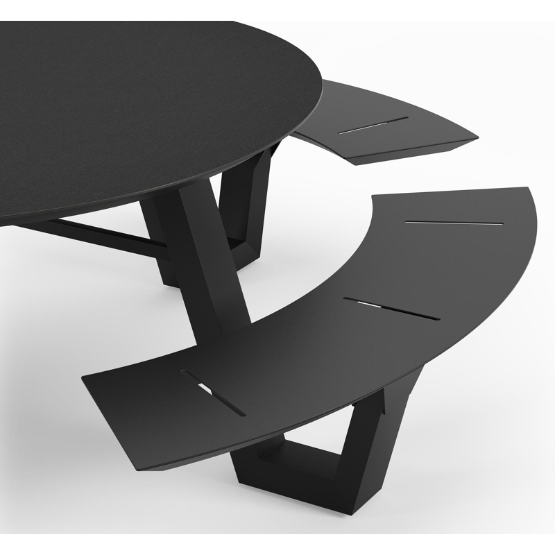 Rondino picknicktafel in zwart aluminium en volkeramiek nero black tafelblad - Ø 236 x H 71,5 cm