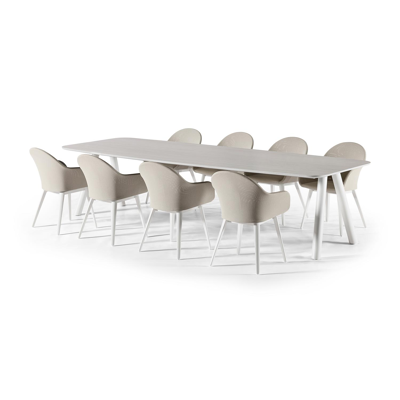 Orso ensemble de jardin en blanc aluminium en céramique pleine Calista avec 8 Cesano chaises