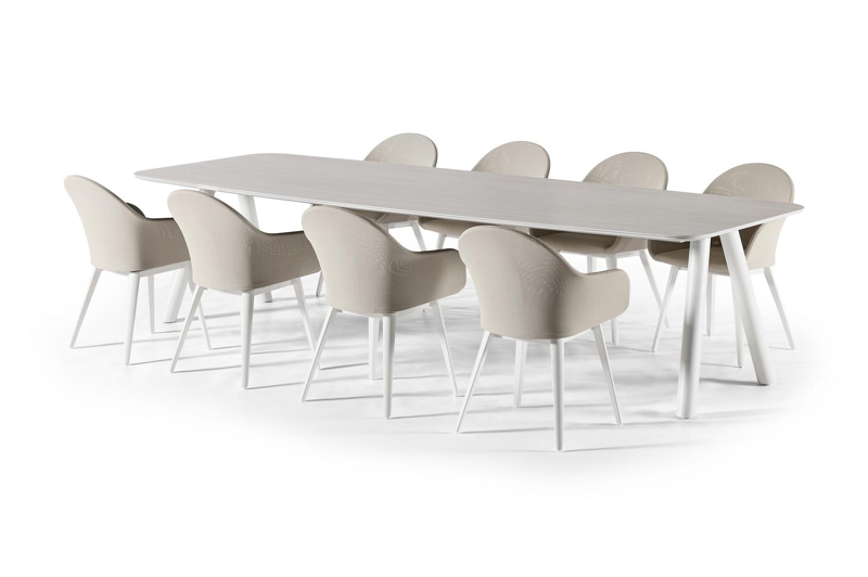 Orso ensemble de jardin en blanc aluminium en céramique pleine Calista avec 8 Cesano chaises